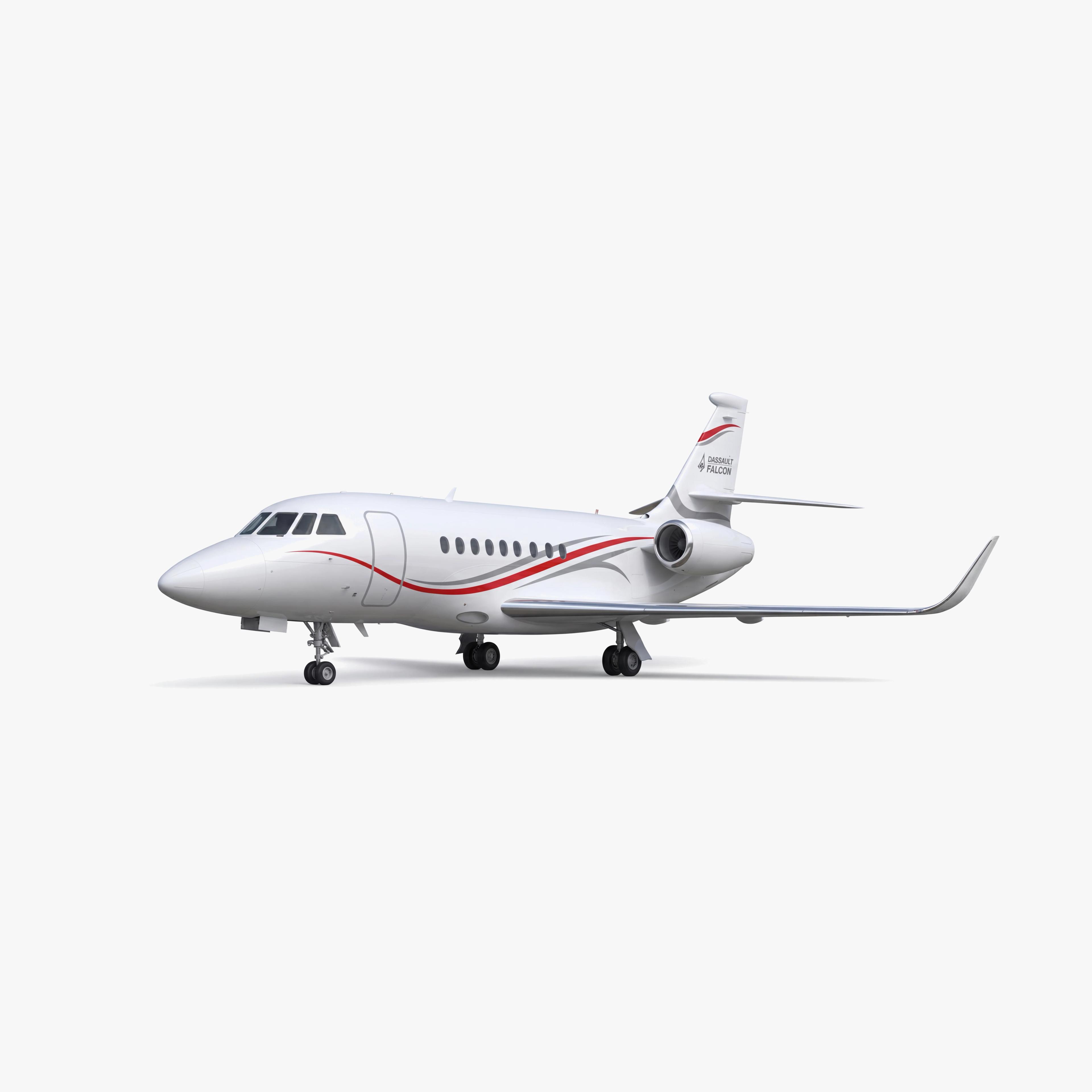 Dassault Falcon 2000S private jet in white livery with red accent stripes on neutral background