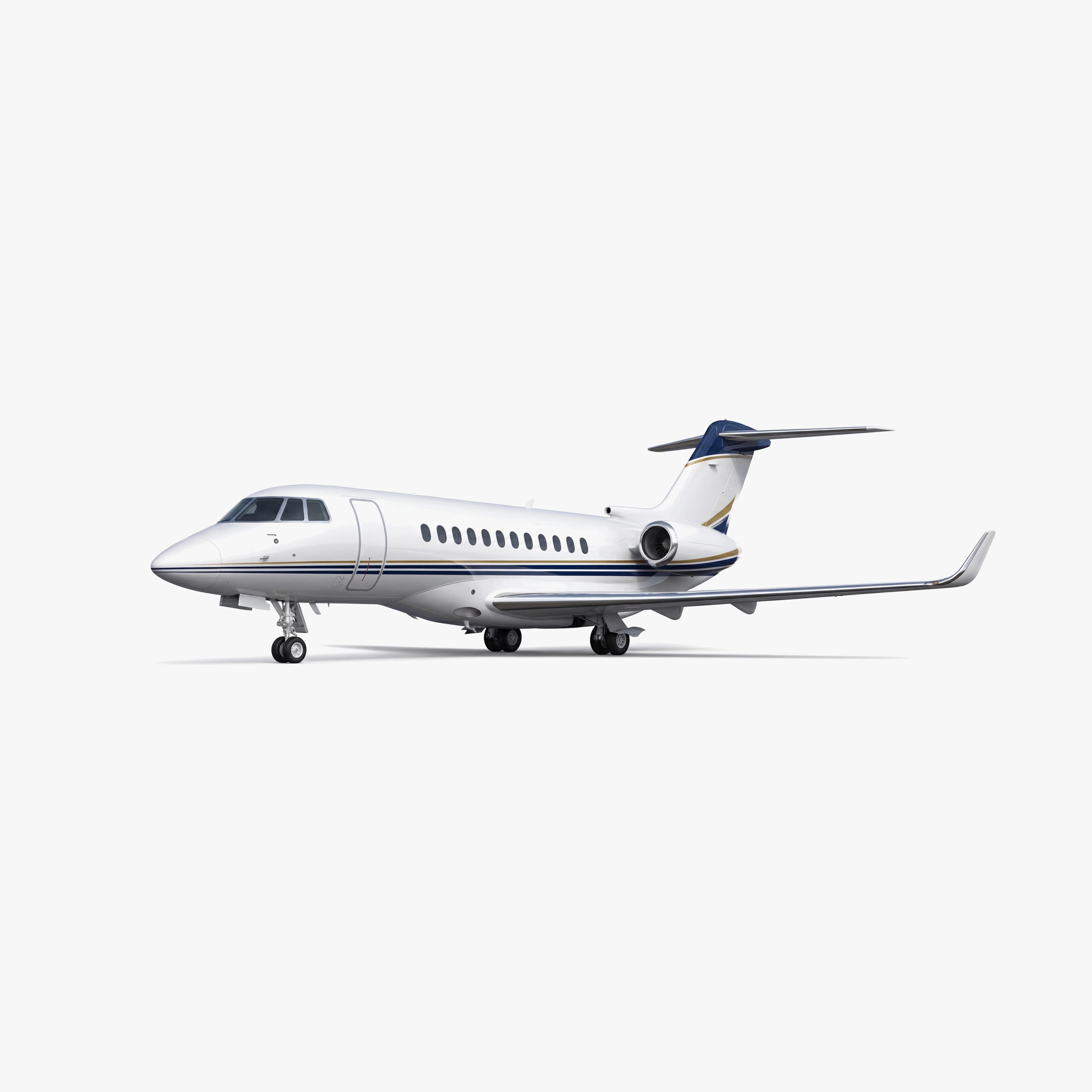 Hawker 4000 mid-size business jet with white fuselage, blue accent stripes, and T-tail configuration