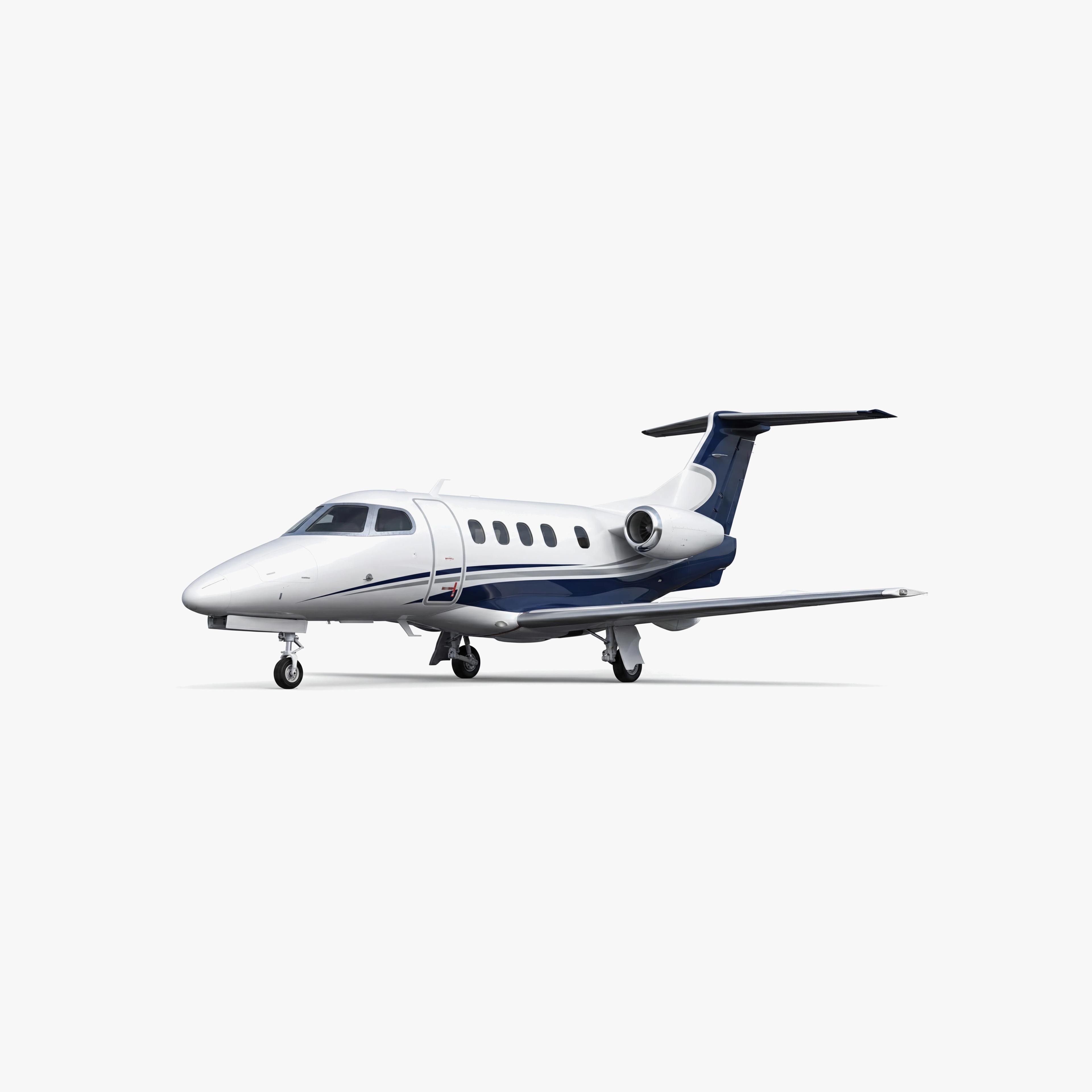 White Phenom 100 light jet with blue accents and T-tail configuration on neutral background