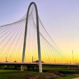 达拉斯玛格丽特·亨特·希尔大桥在金色夕阳下