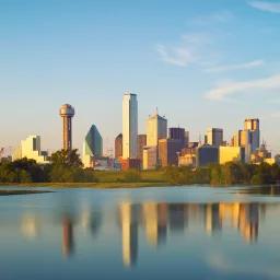 达拉斯天际线在河水中的倒影