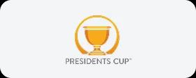 Presidents Cup golf tournament logo featuring golden trophy cup icon in circular design