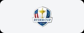 Ryder Cup official logo featuring blue shield with golden trophy and red, white, blue stripes