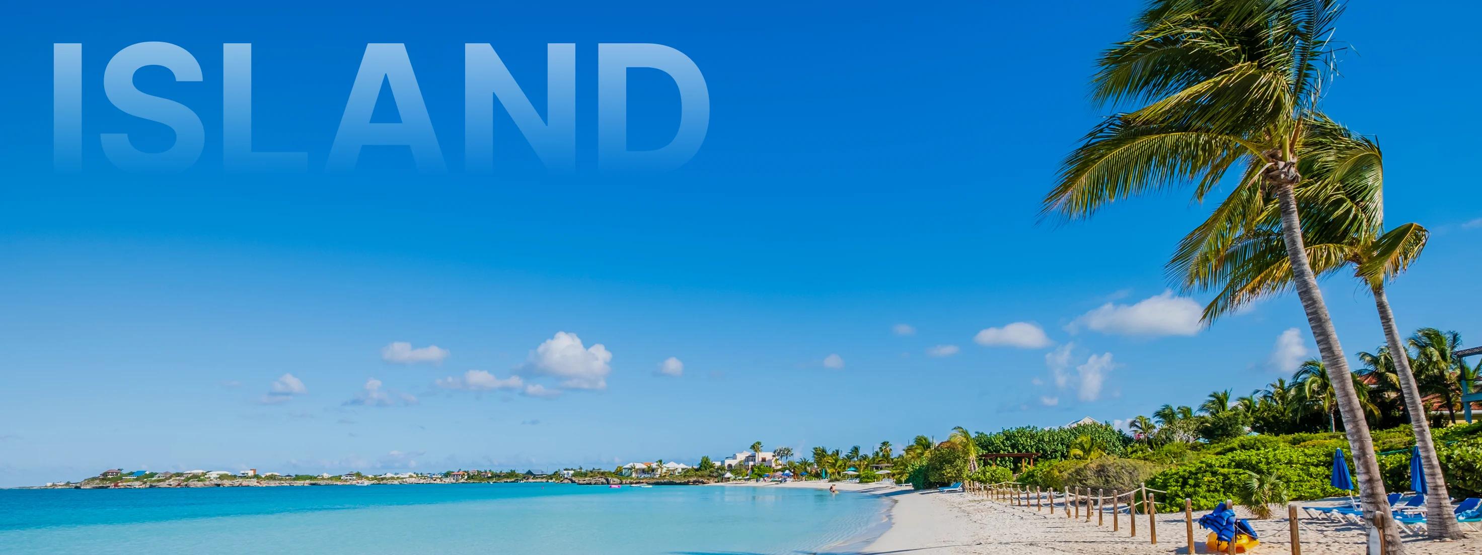 Pristine white sand beach with swaying palm trees and turquoise waters under blue skies in Providenciales